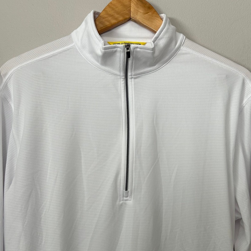 Straight Down Shirt Mens M White 1/4 Zip Golf 40 SPF Sun Protection Crystal Tree